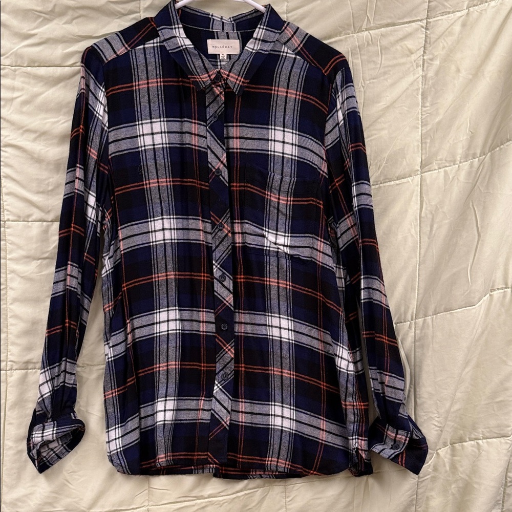 MELLODAY Navy and White Plaid Button Down Shirt